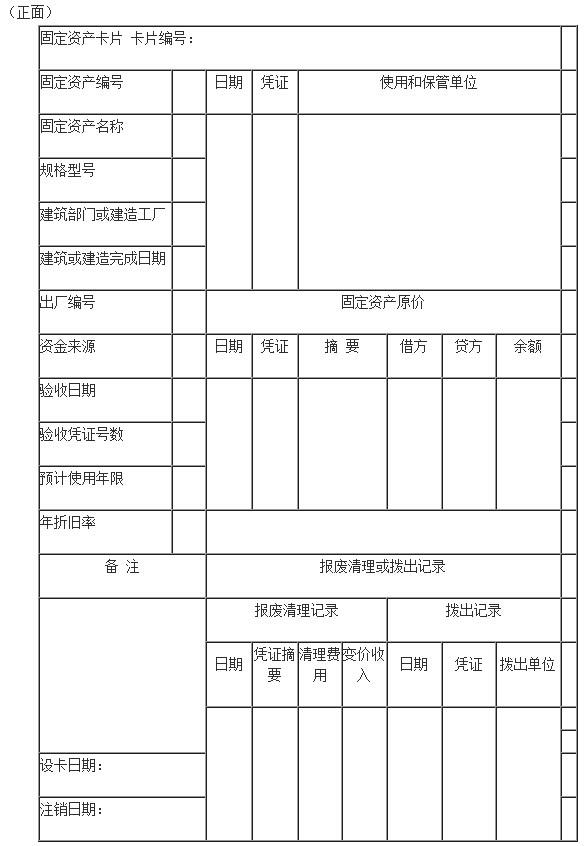固定資產會計核算明細分類賬正面