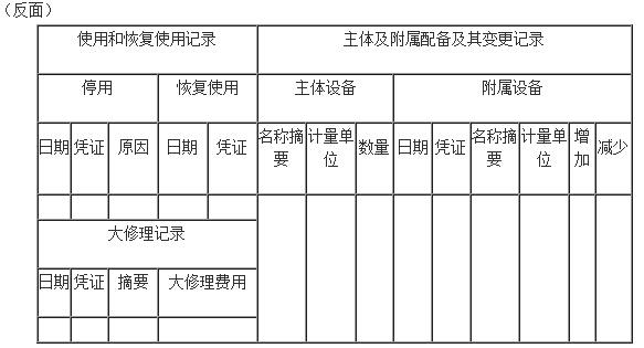 固定資產會計核算明細分類賬反面