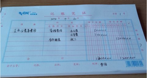 手工記賬憑證填寫樣本